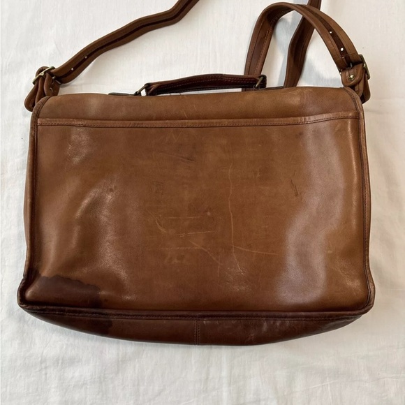 COACH VTG 1980's BRITISH TAN LEATHER MESSENGER BRIEFCASE SATCHEL NYC 688-0927 - Picture 10 of 12